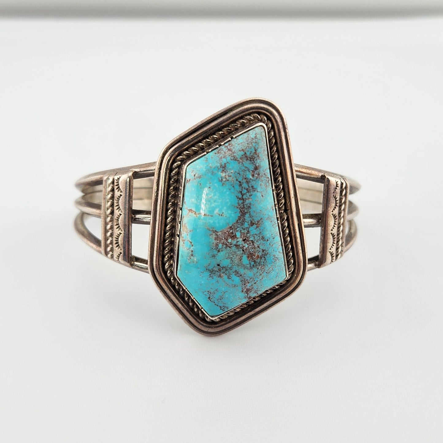 Sterling Silver Turquoise Cuff Bracelet 6" Native American Dennis Smith Navajo