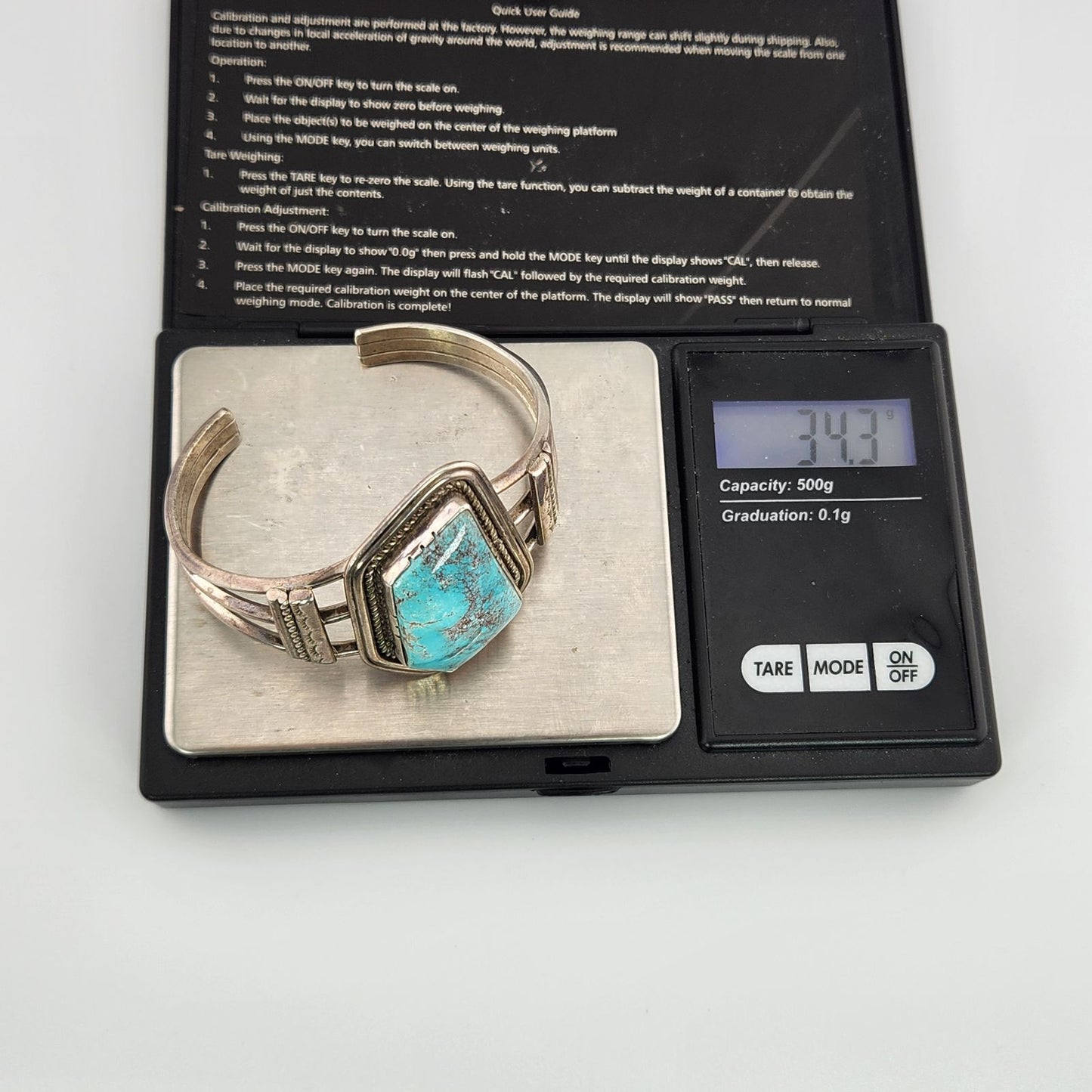 Sterling Silver Turquoise Cuff Bracelet 6" Native American Dennis Smith Navajo