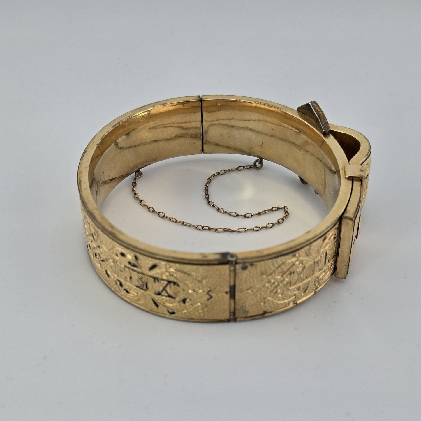 Victorian Gold Filled Black Enamel Belt Buckle Bangle Ornate Antique Bracelet
